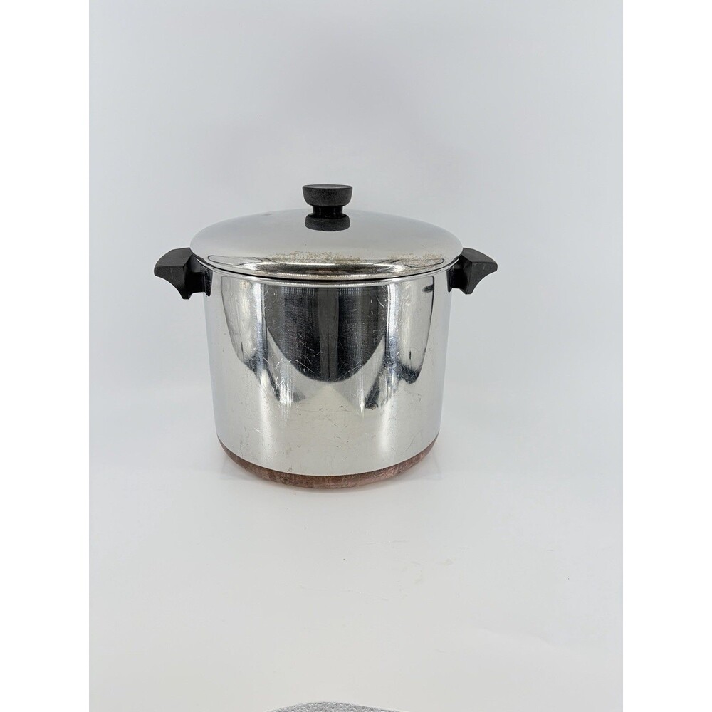 Vintage REVERE WARE 8 Quart Copper Bottom Stock Pot w/ Lid